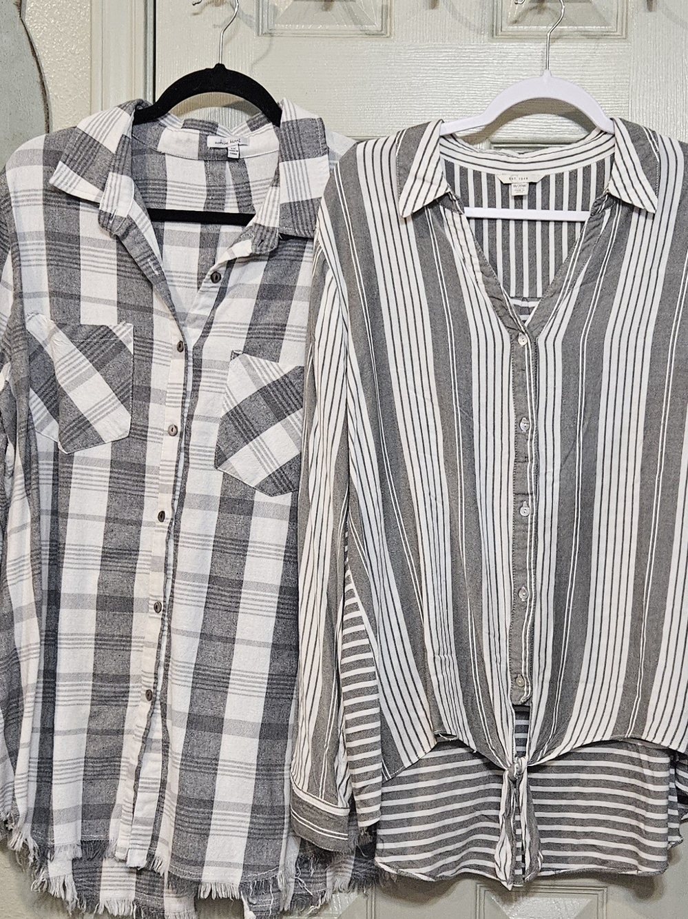 White Birch Gray & White Mixed Plaid Cato Sage & White Stripes